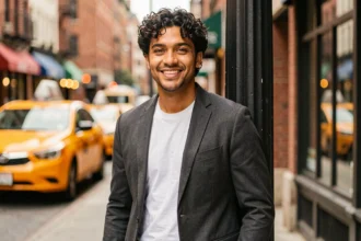 Acteur américain métis au charme naturel dans les rues de New York, portrait éditorial