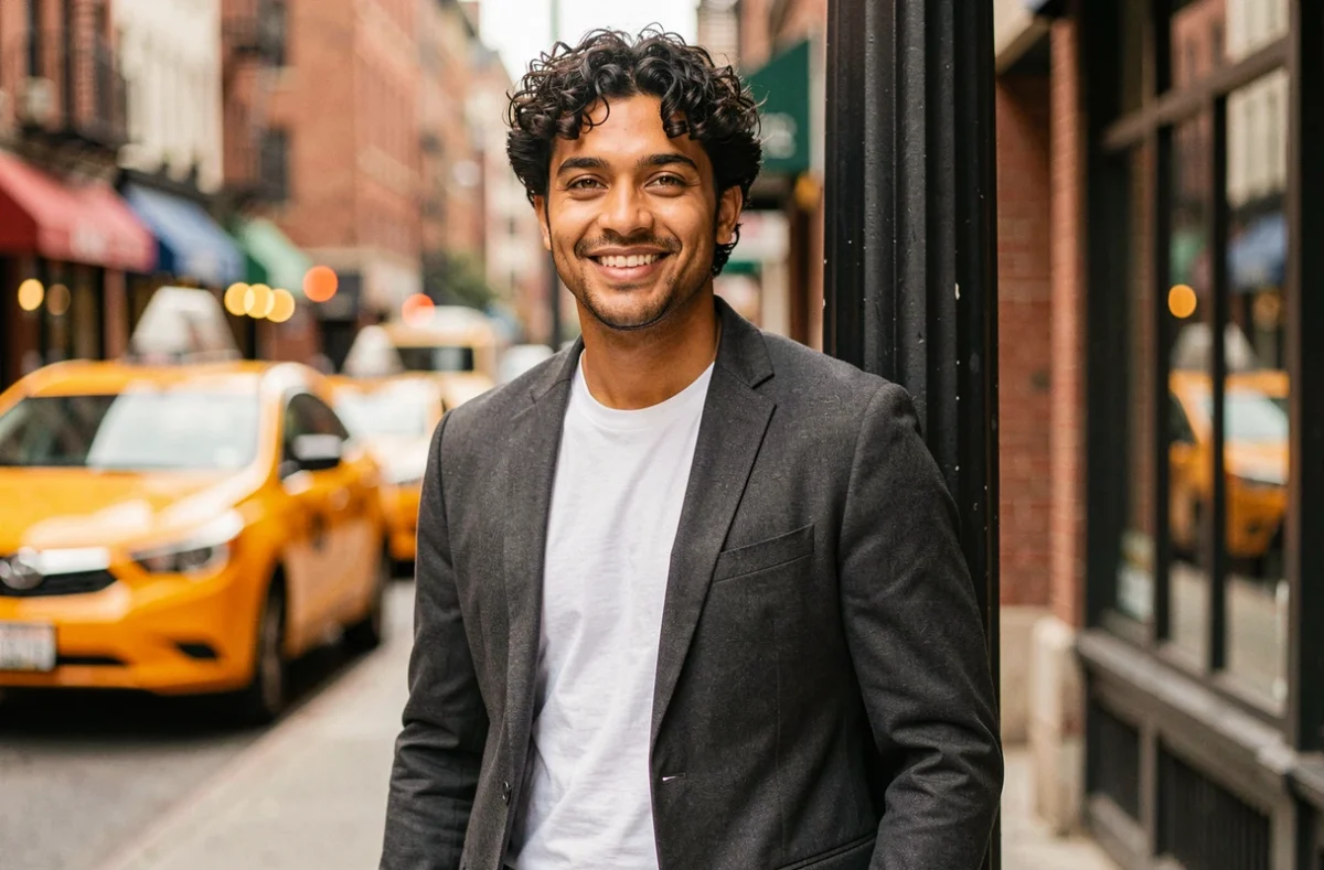 Acteur américain métis au charme naturel dans les rues de New York, portrait éditorial