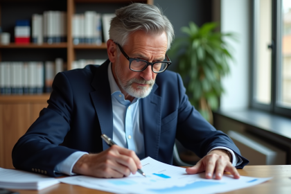 Économiste français analysant des graphiques financiers