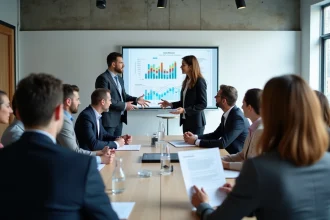 Groupe de professionnels en réunion dans un bureau moderne