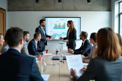 Groupe de professionnels en réunion dans un bureau moderne