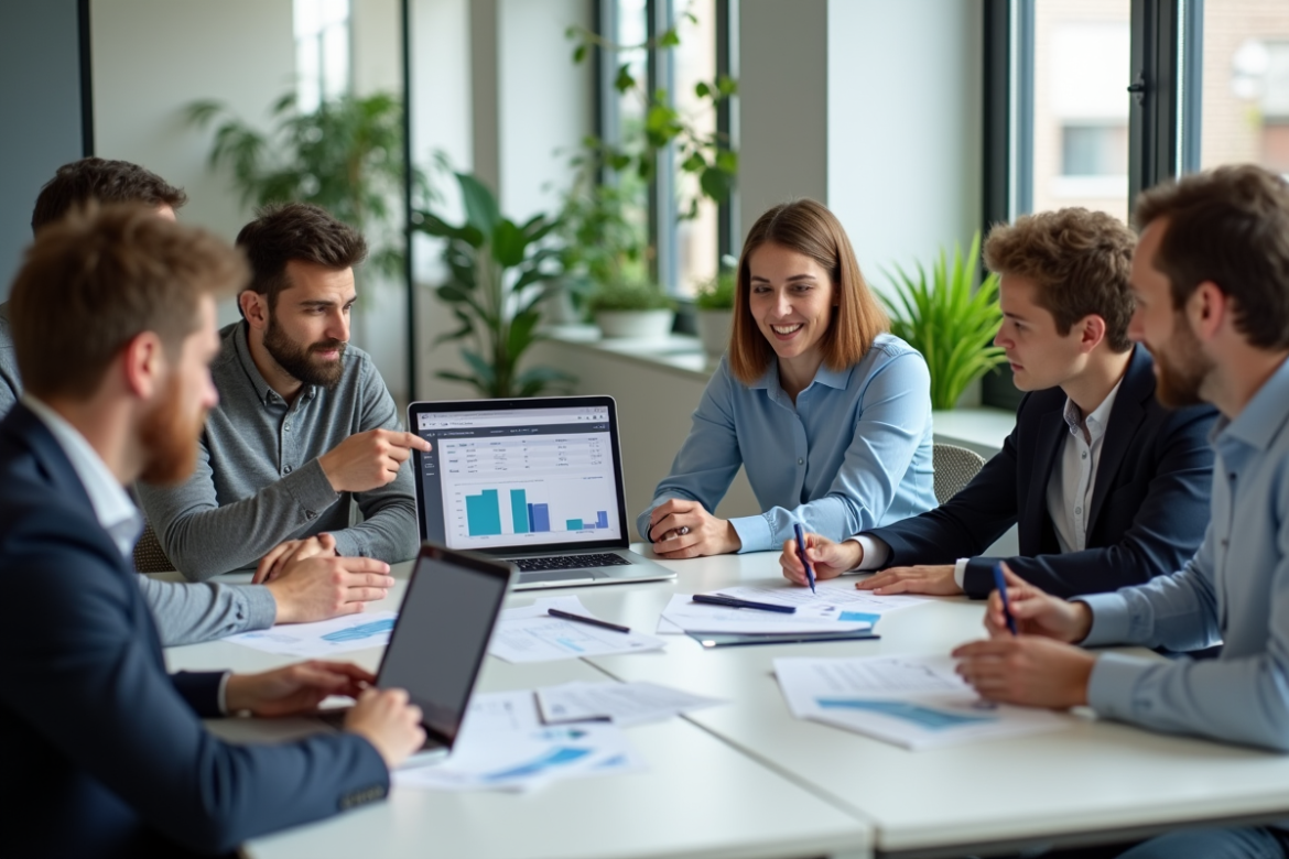 Groupe de professionnels en réunion dans un bureau moderne