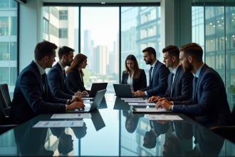 Groupe de professionnels en réunion dans un bureau moderne