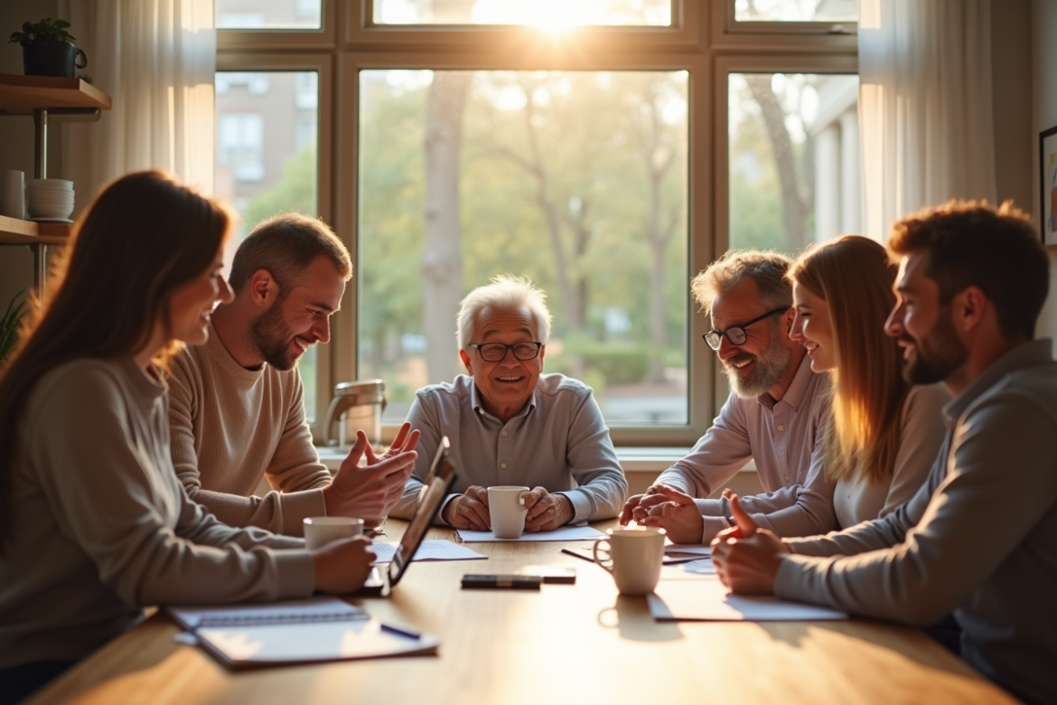Famille multigenerational autour d'une table moderne