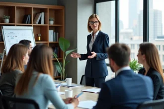 Femme d'affaires en réunion dans un bureau moderne