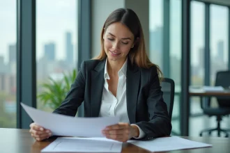 Femme d'affaires concentrée dans un bureau moderne