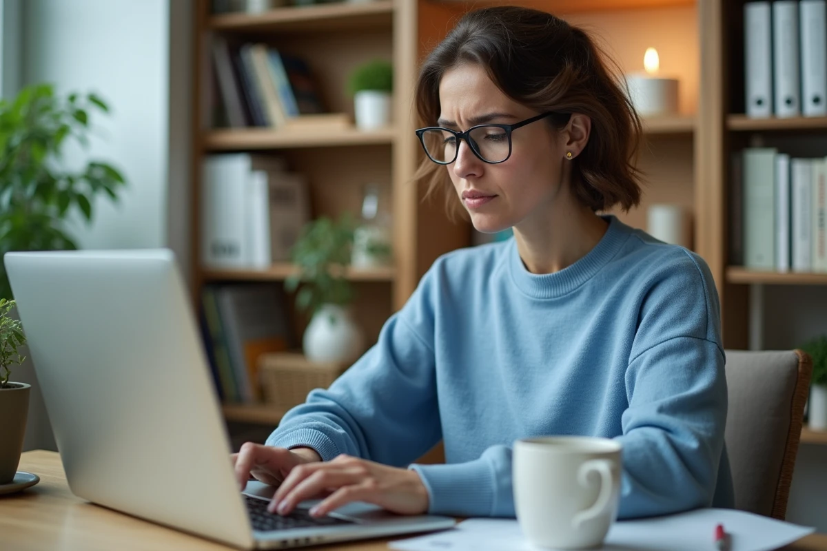 Femme en bureau moderne tapant un mot de passe sur son ordinateur