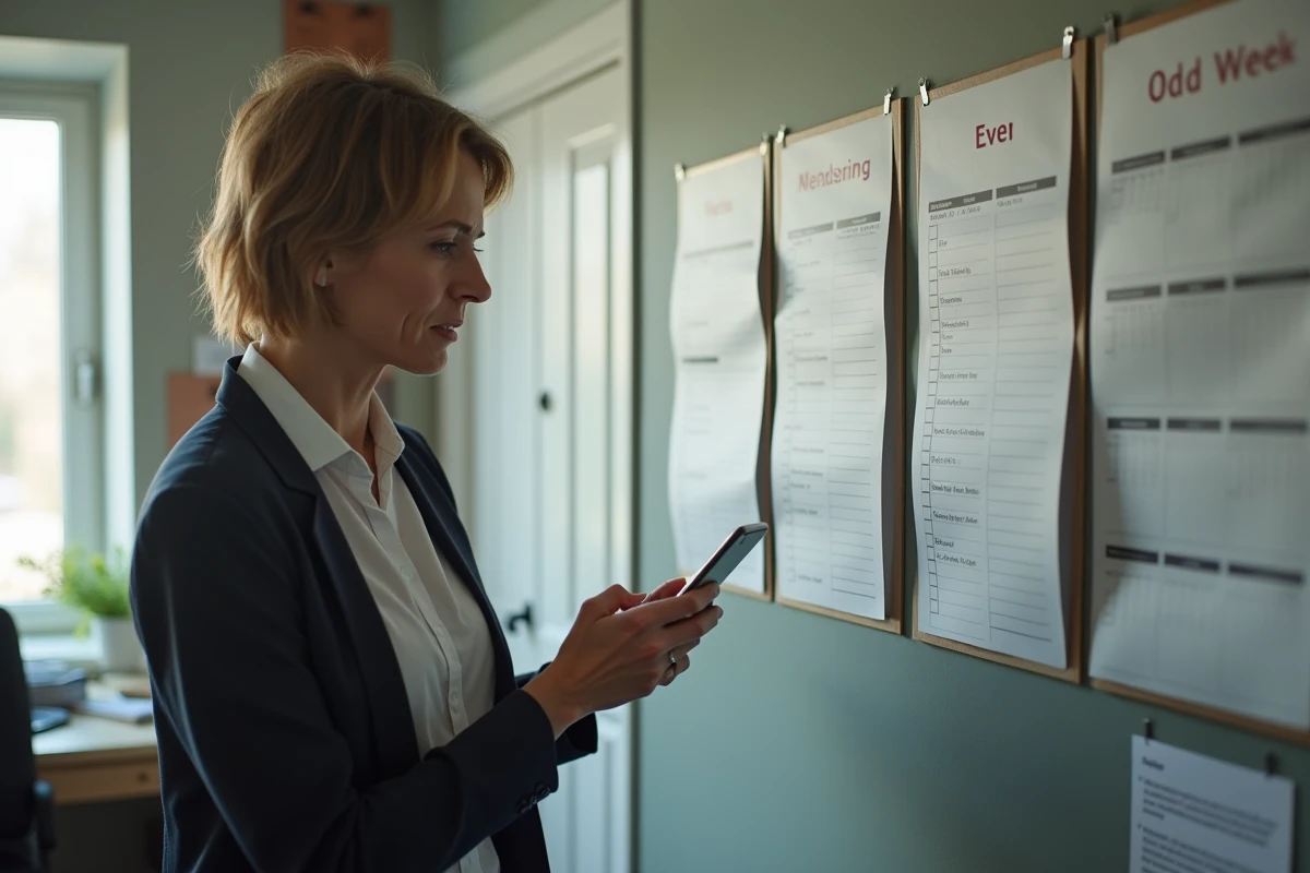 Femme regardant un calendrier avec semaines paires et impaires