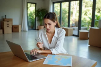 Jeune femme vérifiant une checklist avec ordinateur à Maurice