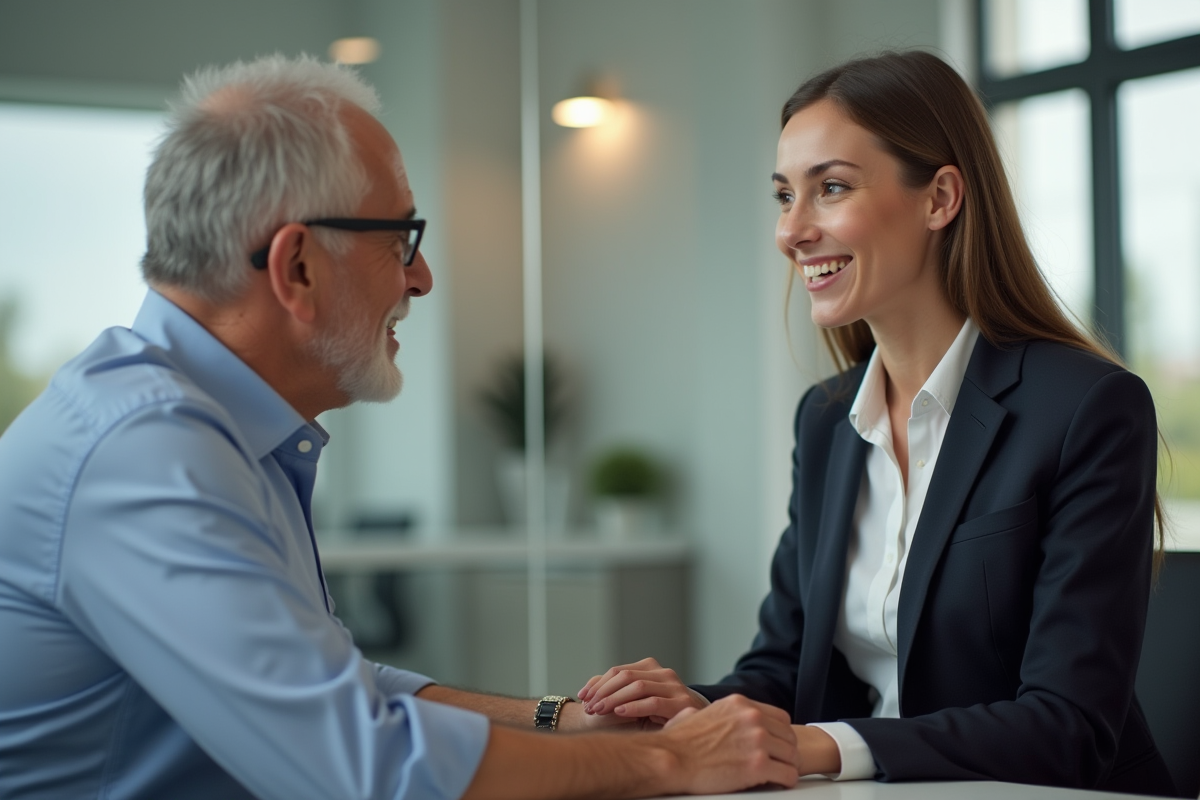 Femme confiante aidant un senior dans un bureau social
