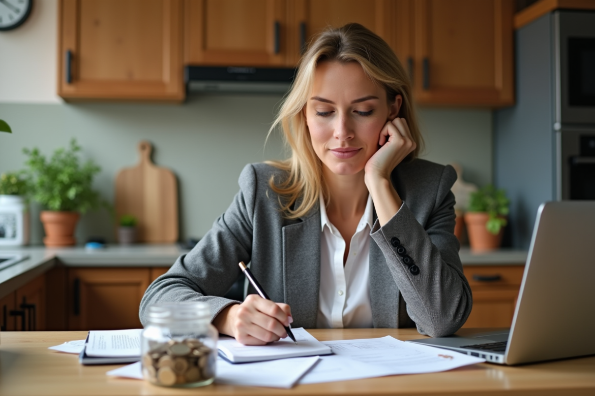 Femme d'âge moyen planifiant ses finances à la maison
