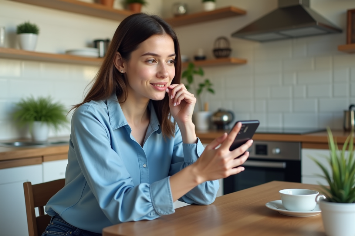 Jeune femme utilisant une application de traduction avec son smartphone