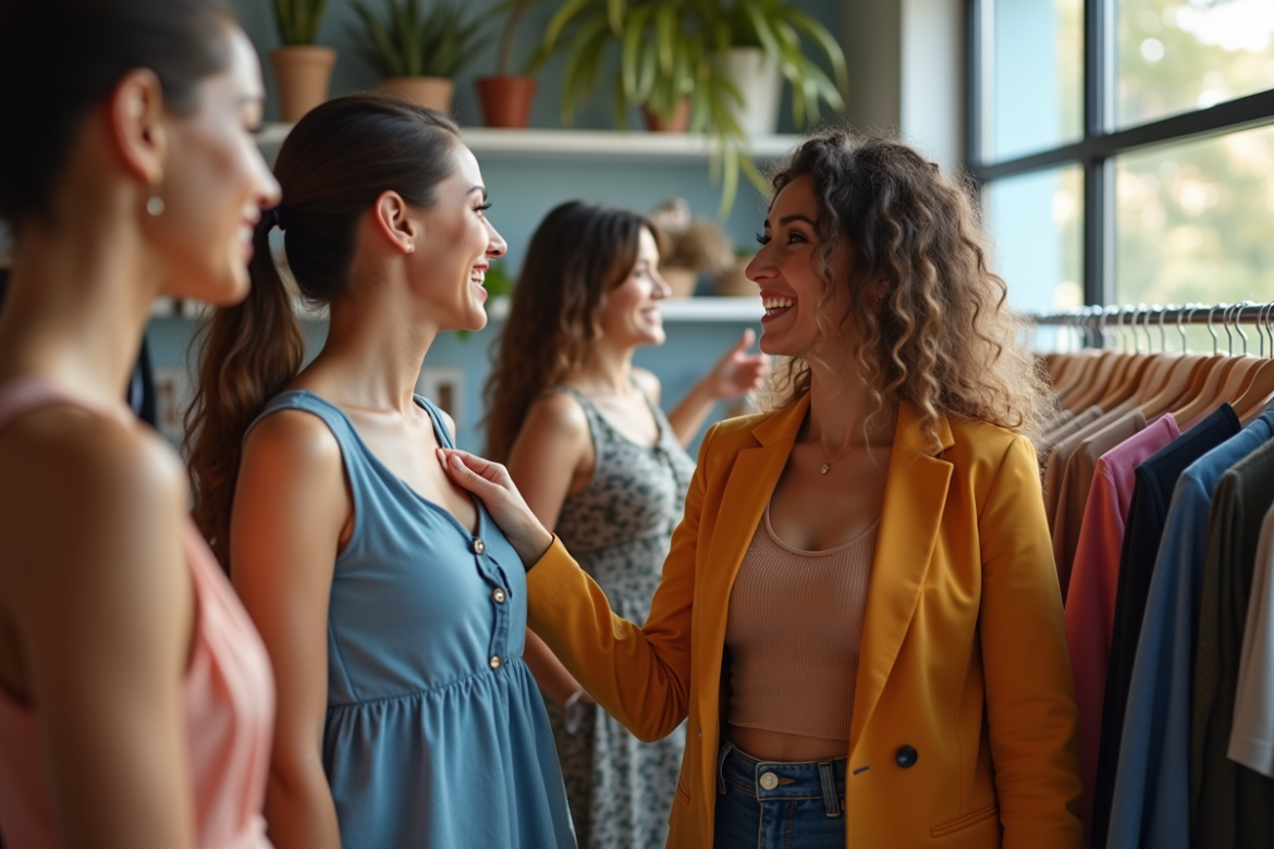 Femmes diverses faisant du shopping dans une boutique moderne