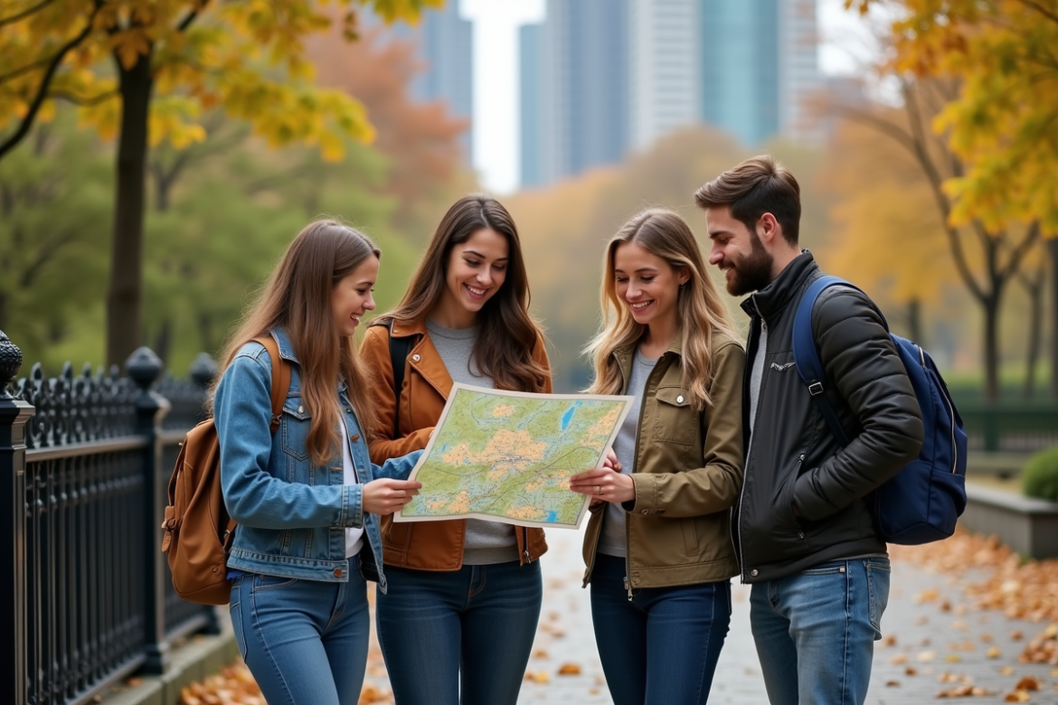Groupe de jeunes adultes en plein air dans un parc urbain