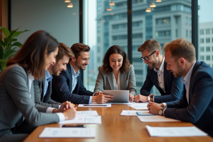 Groupe de professionnels en réunion d'affaires modernes