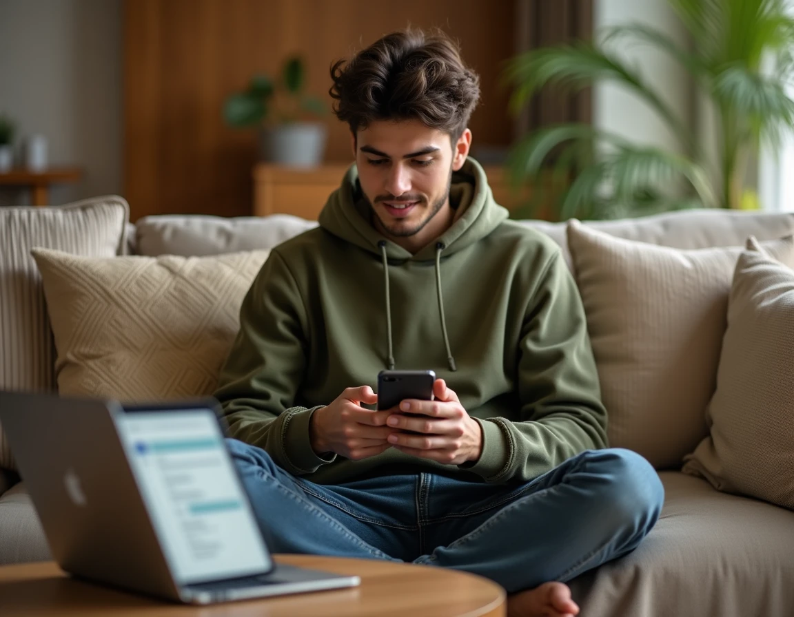 Personne consultant un guide en ligne pour enregistrer un numéro avec l'indicatif pays 32 dans ses contacts