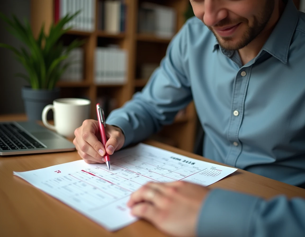 Homme consultant un calendrier 2026 pour planifier les jours fériés tombant un lundi ou vendredi