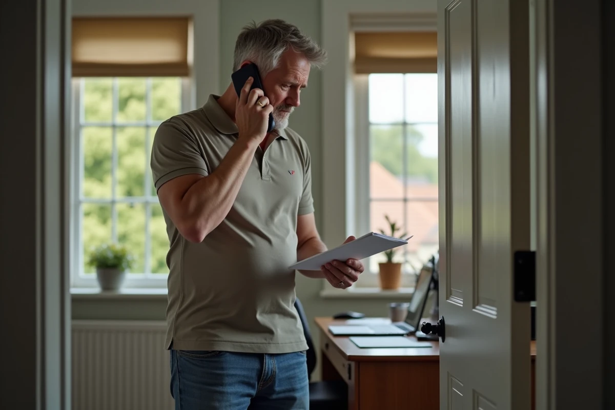 Homme d age moyen au bureau à domicile en pleine réflexion