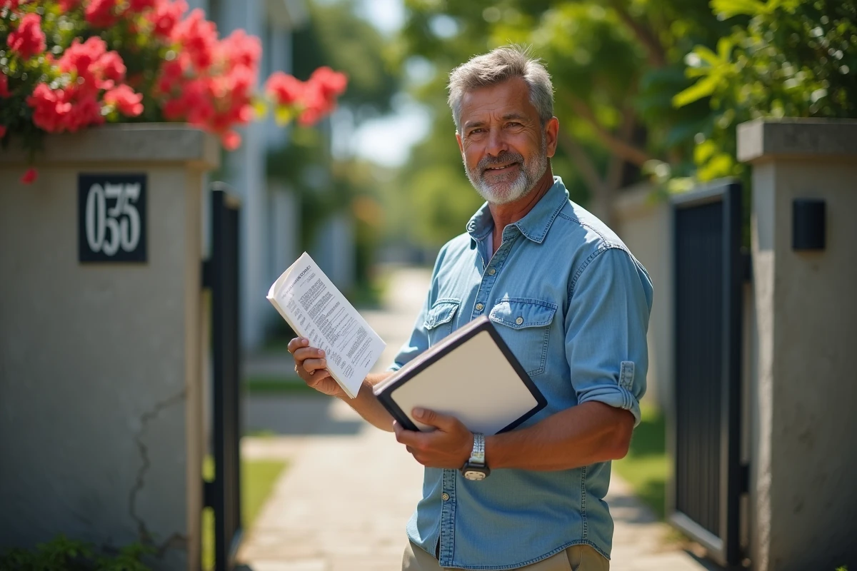 Homme dans la rue à Maurice tenant un annuaire postal