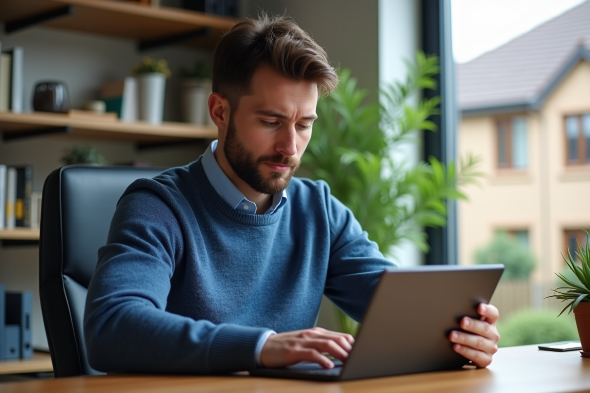 Homme en bureau moderne comparant deux tablettes Windows