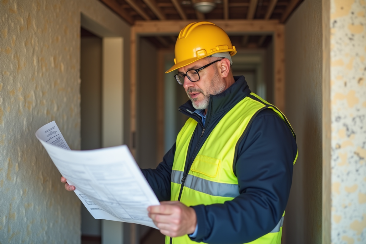 Inspecteur en bâtiment vérifiant l'isolation intérieure