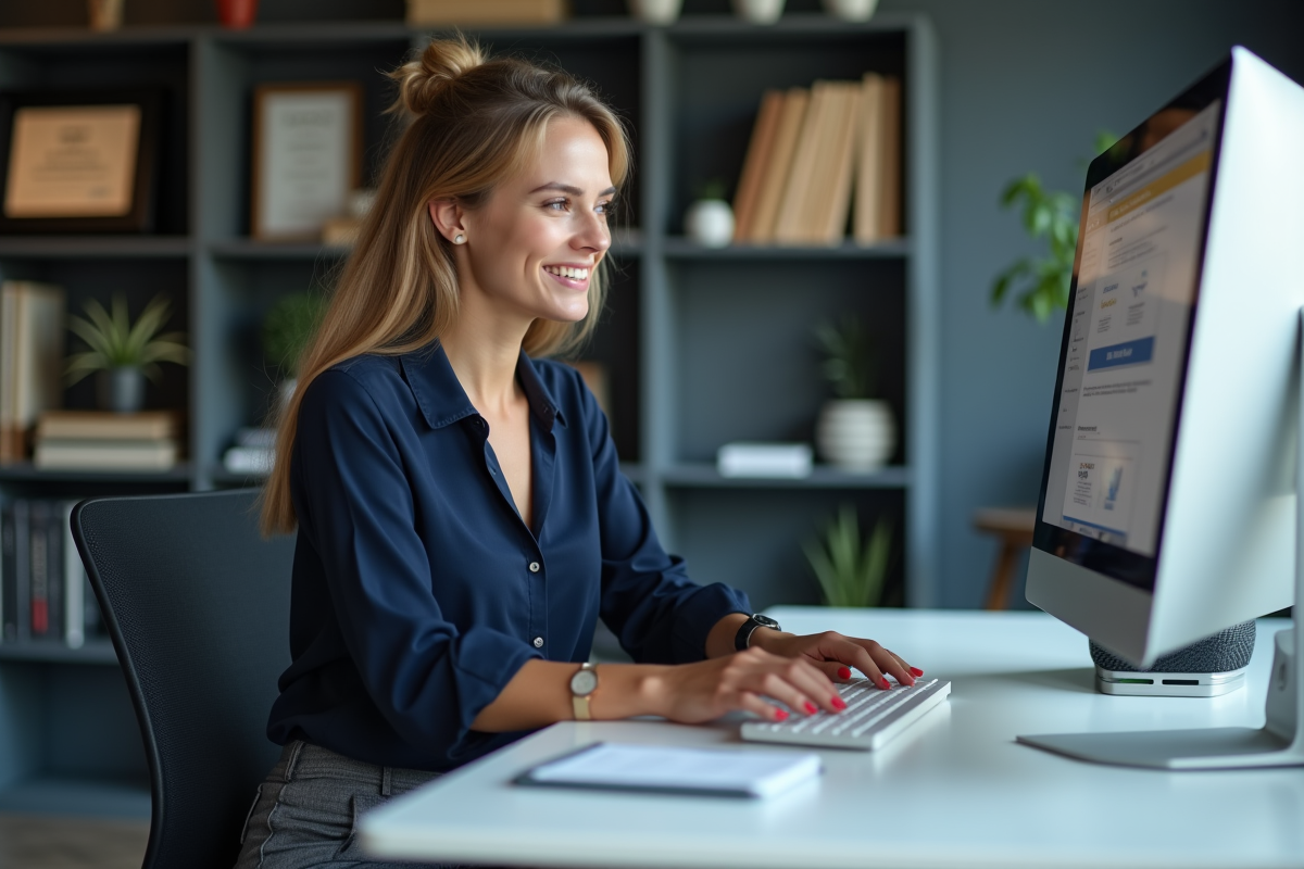 Jeune femme travaillant sur un CRM sur son ordinateur