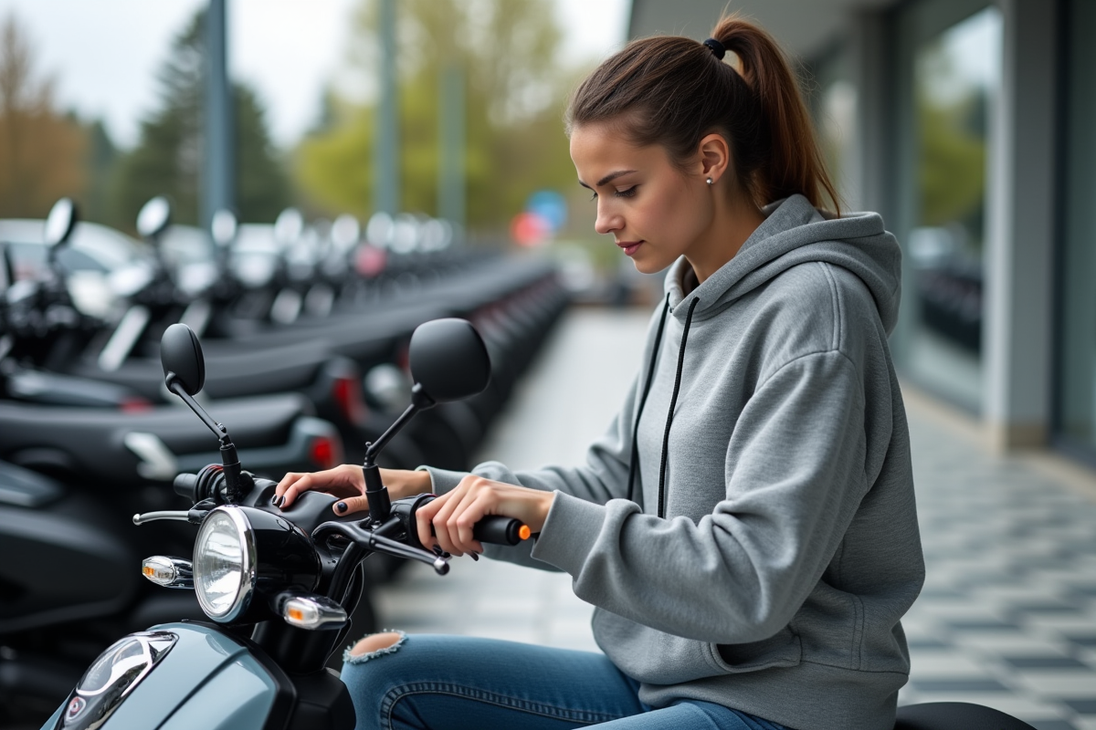 Jeune femme examinant le tableau de bord d