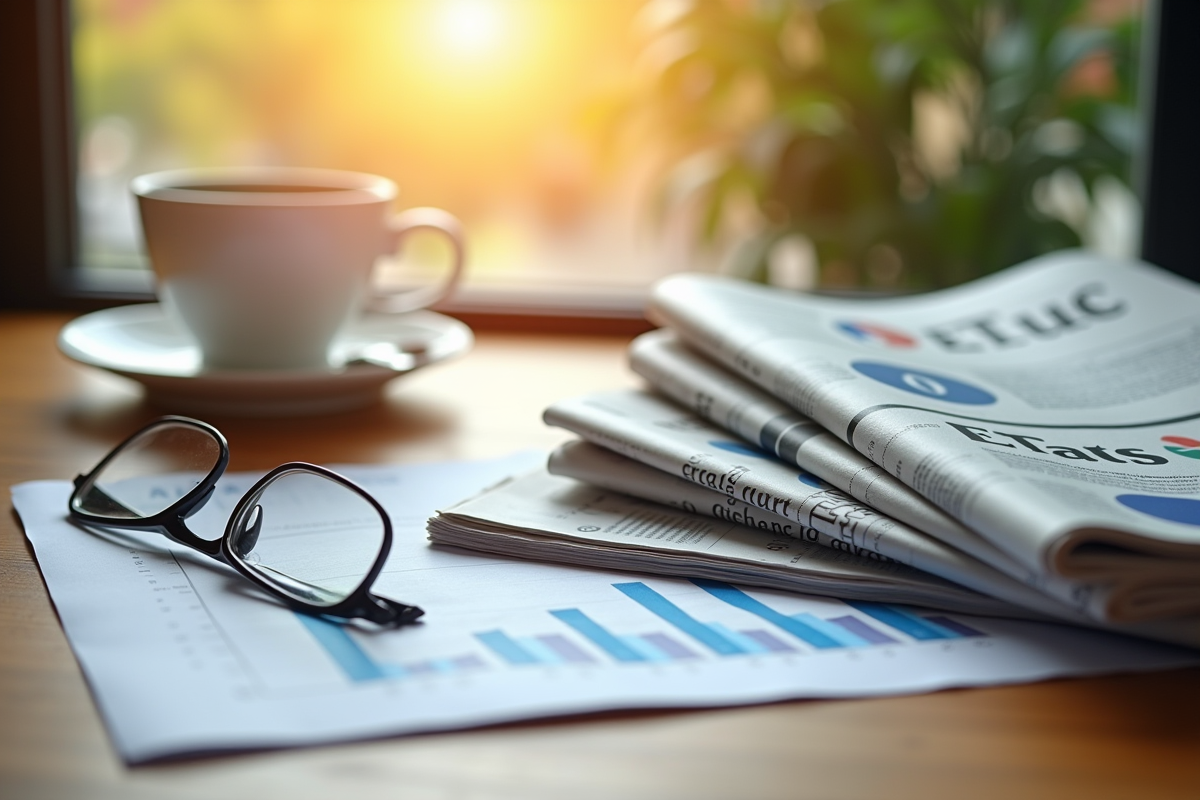 Piles de journaux financiers et brochures d