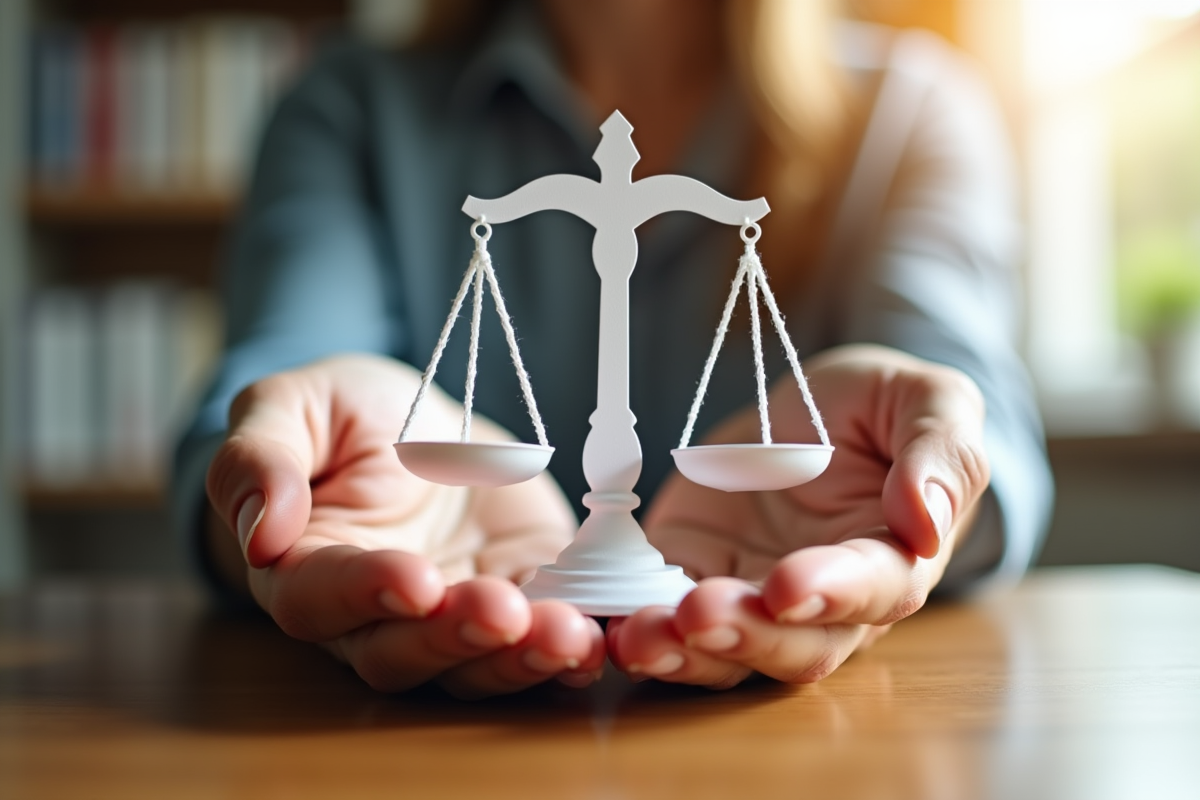 Mains tenant une balance symbolisant la justice et l