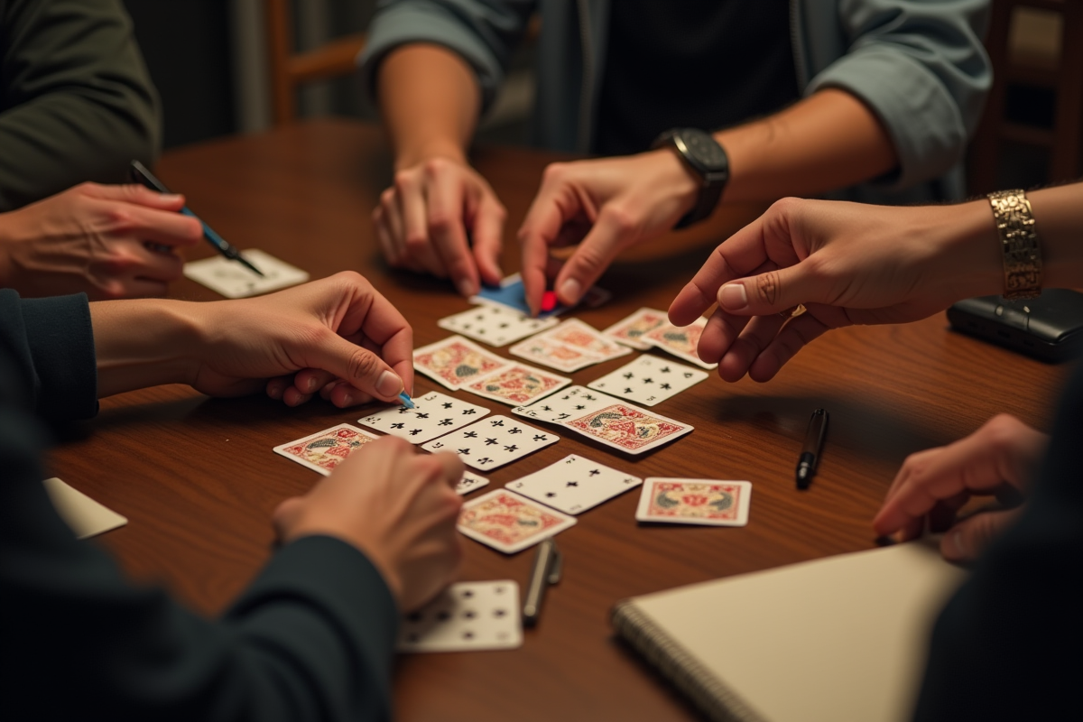 Mains posant des cartes lors d