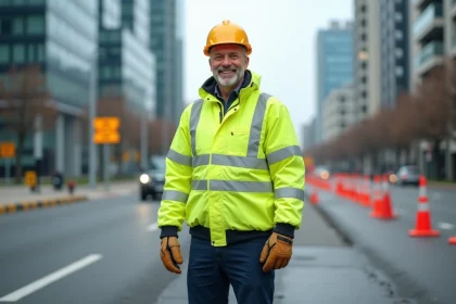 Ouvrier de construction en veste haute visibilité jaune