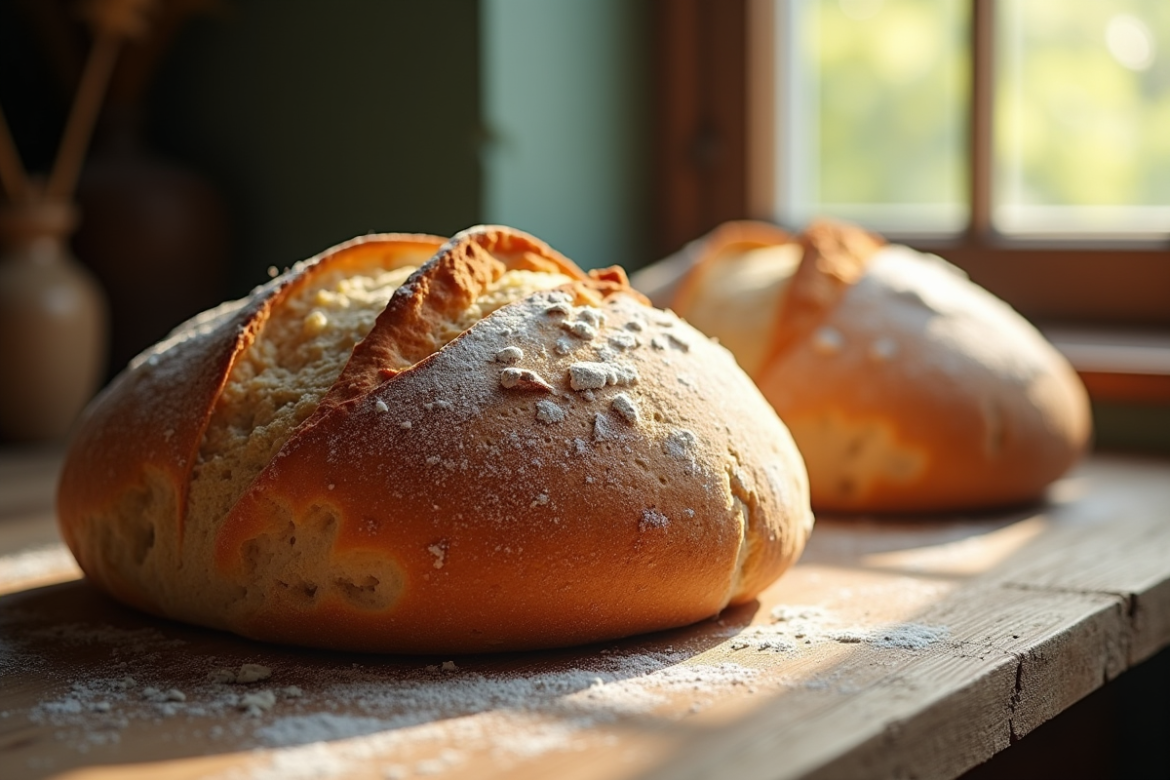 Pain maison croustillant sur une table en bois