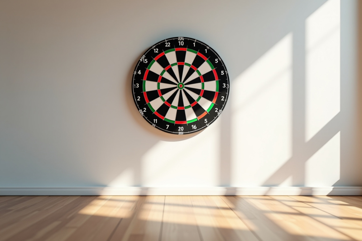 Dartboard électronique moderne en hauteur dans une pièce lumineuse