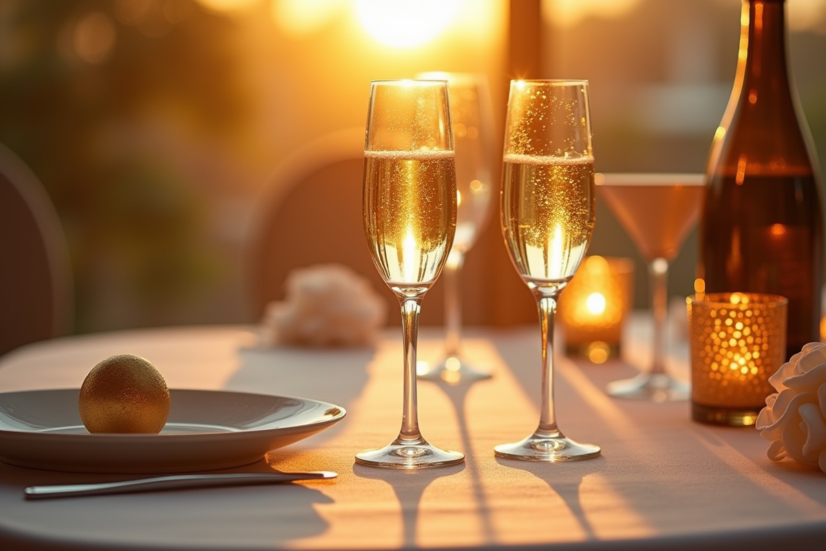 Table élégante pour célébration de 50 ans avec champagne