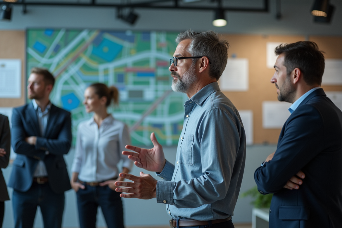 Urbaniste en centre de transit moderne en intérieur