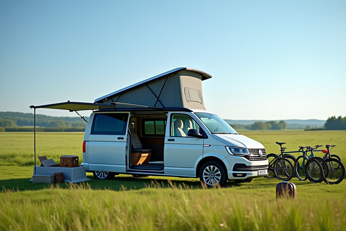 Van 8 places garé dans la nature avec pique-nique